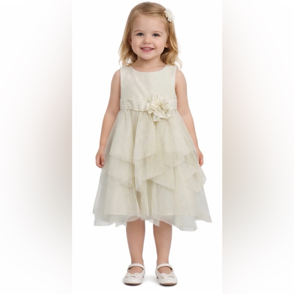 Old Navy Girl’s Special Occasion Dress Size 4T Cream Gold Sparkle Tulle Tiered